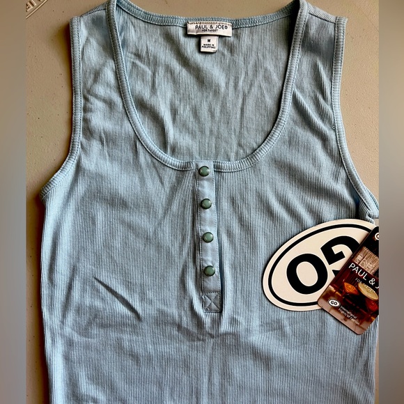 👚🦉PAUL & JOE Icy Blue🧊Cotton Knit Rib Tank Top Snaps NWT - Picture 1 of 6